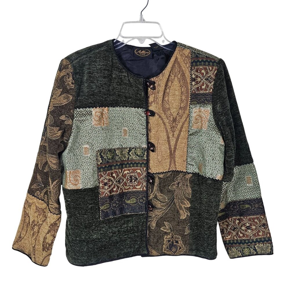 Vintage Allure Patchwork Art to Wear Jacket PS Teacher Jacquard Jeweled Artsy
